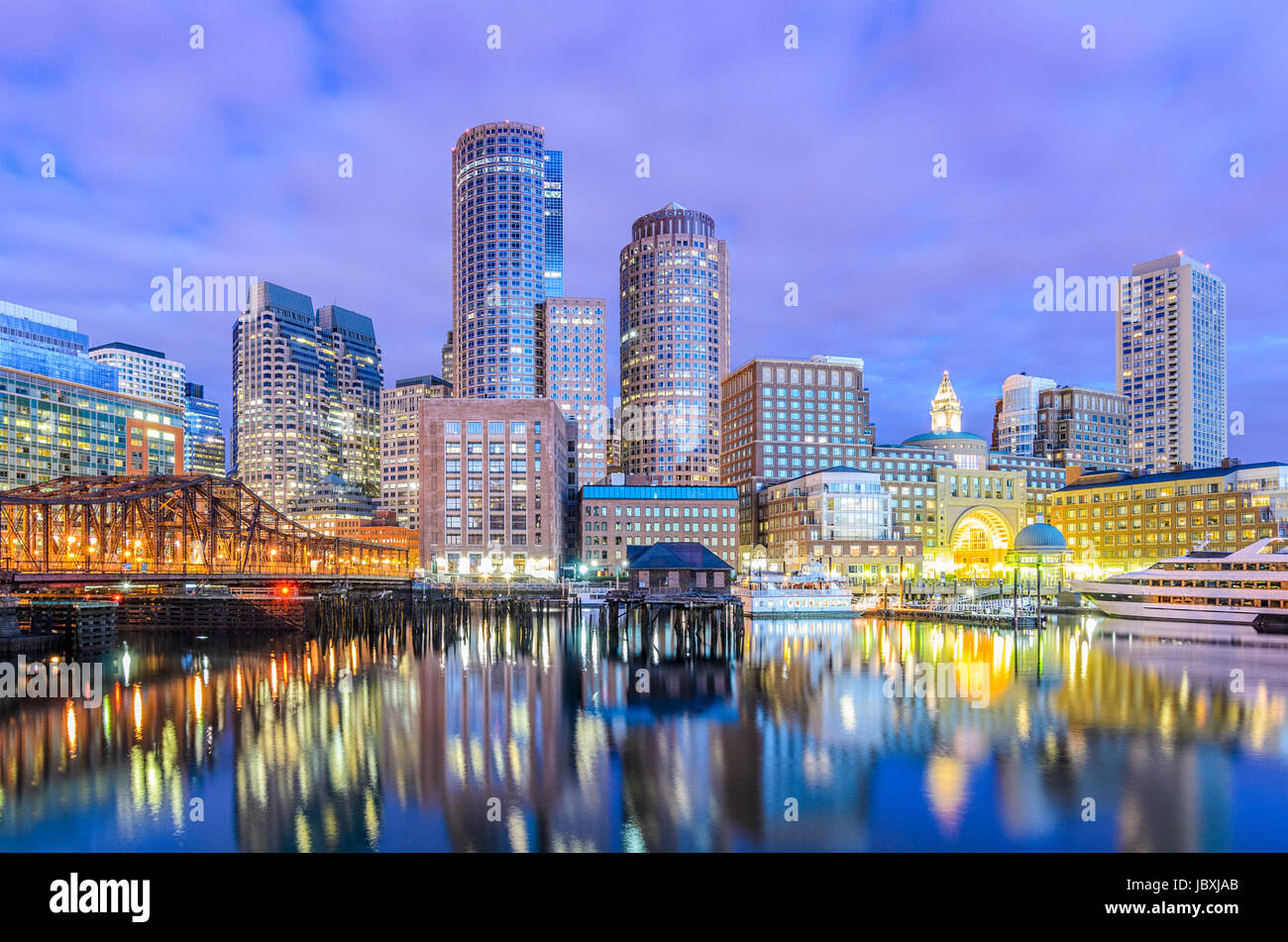 Boston, Massachusetts, USA city skyline at the harbor. Stock Photo
