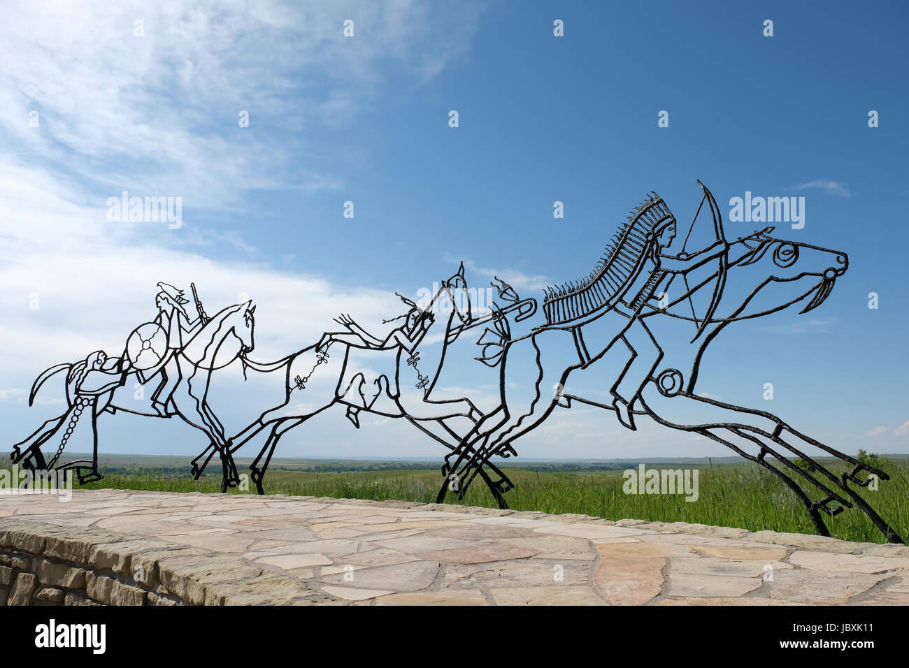 Bronze tracing sculptures of warriors, Indian Memorial, Little Bighorn