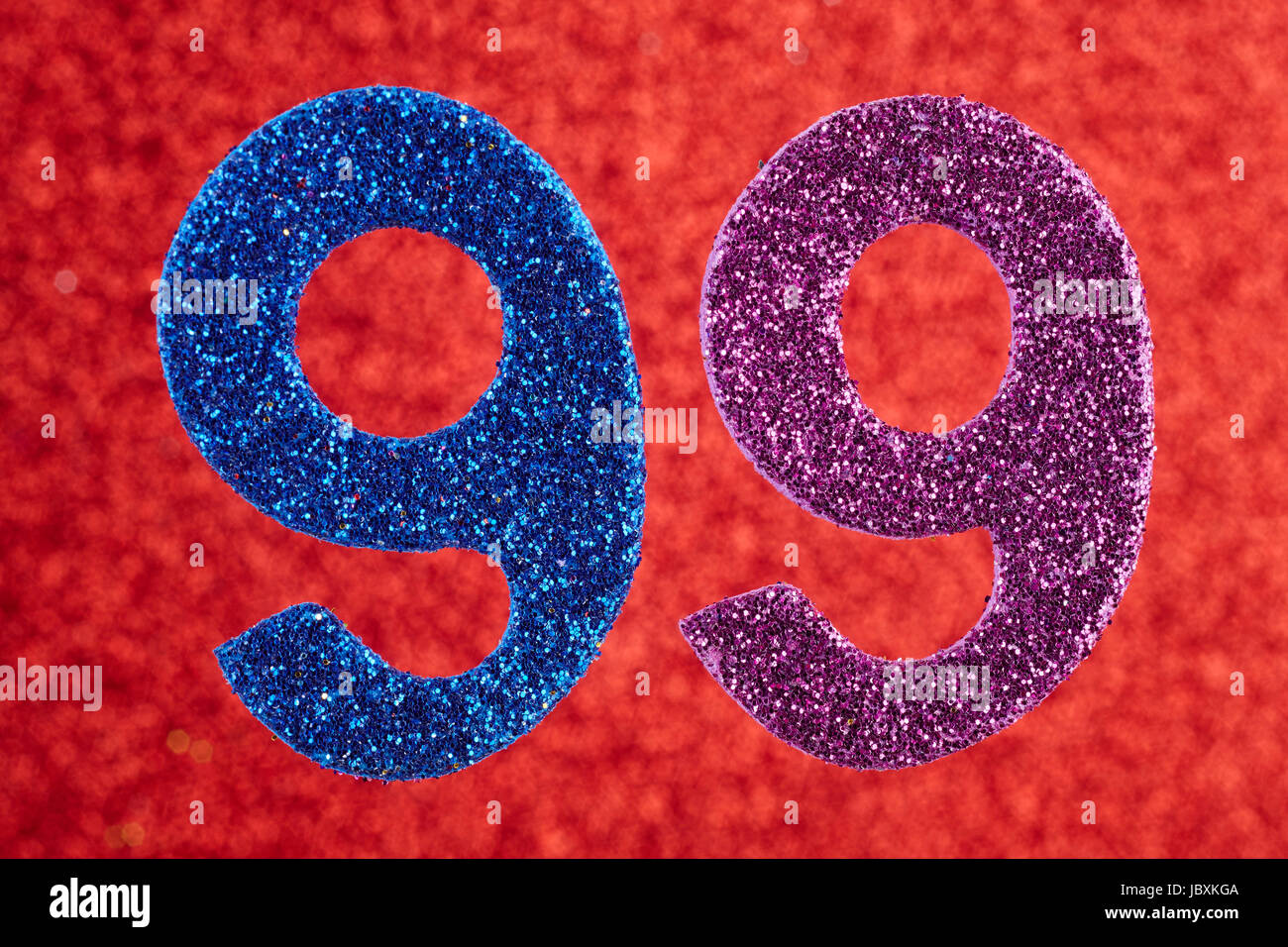 Number blue purple color over a red background. Anniversary