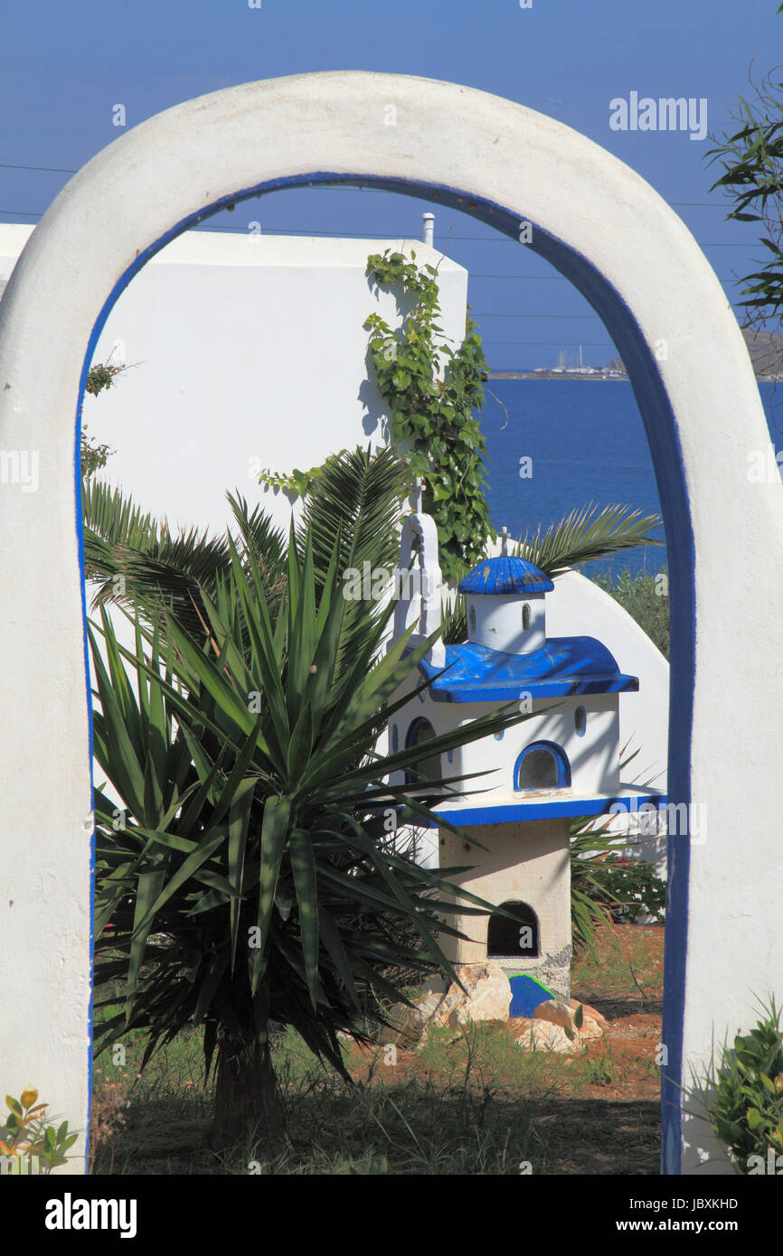 Greece, Cyclades, Paros, Naoussa, garden, gate, Stock Photo