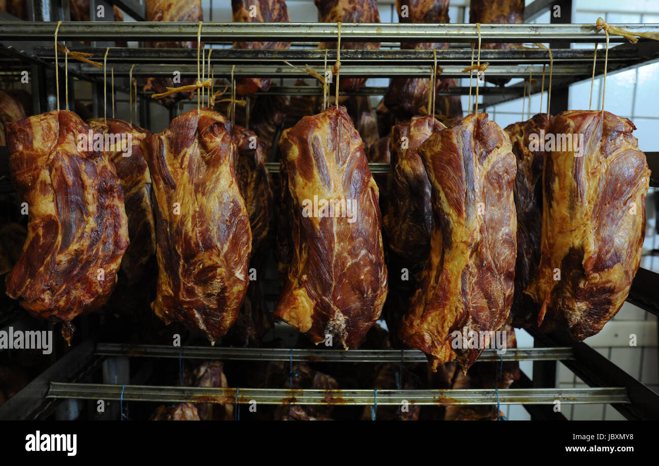 smoked meat at the butchery Stock Photo