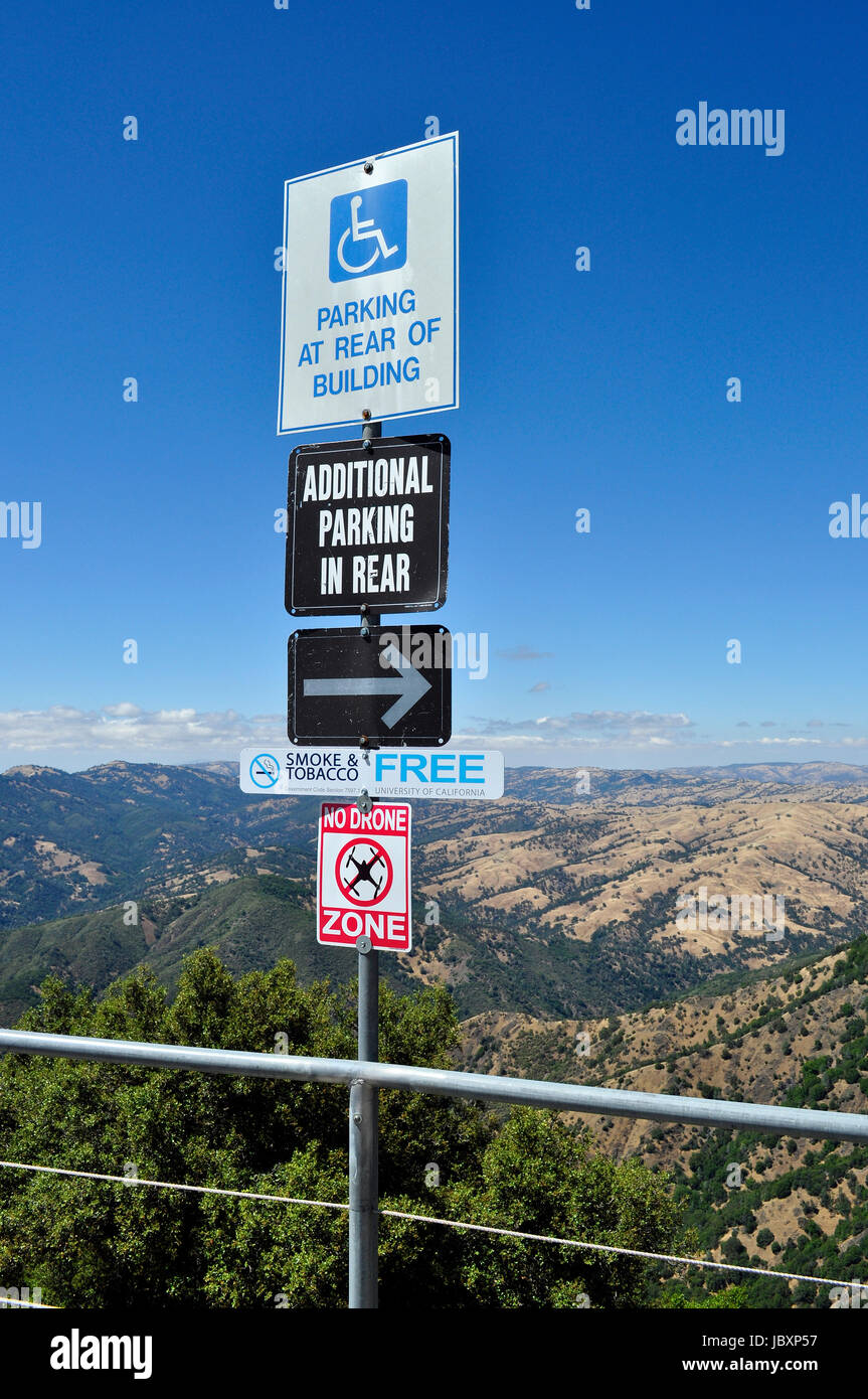 signs, Lick Observatory, Mount Hamilton, California Stock Photo