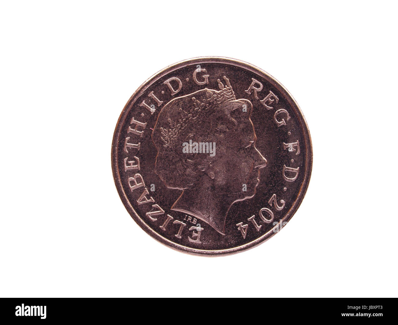 LONDON, UK - JUNE 28, 2014: One Pence coin currency of the United Kingdom with HM the Queen Elizabeth II Stock Photo