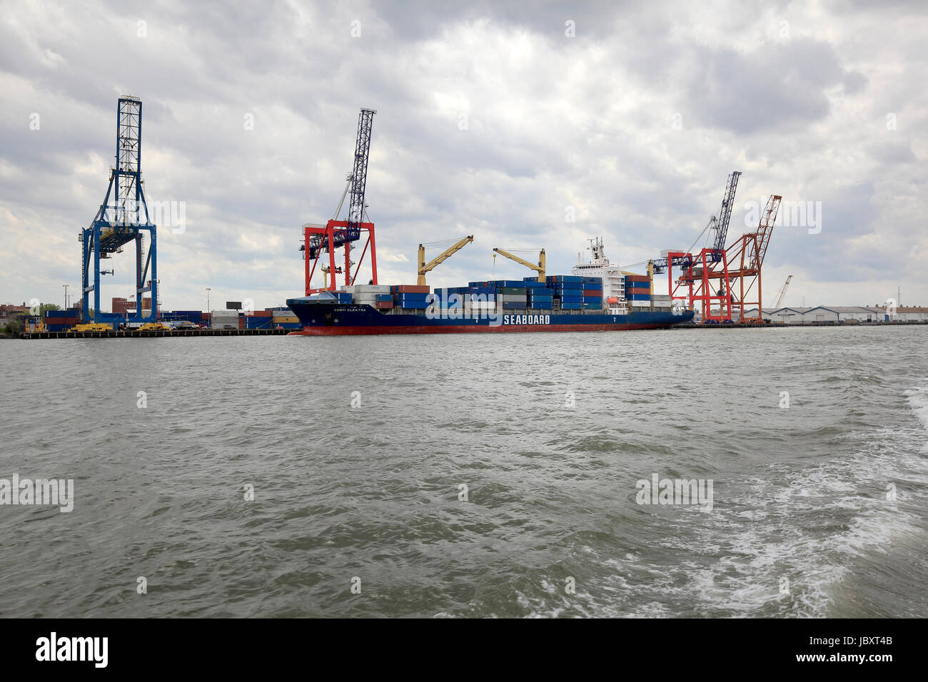 container ship docked in New York harbor Stock Photo Alamy