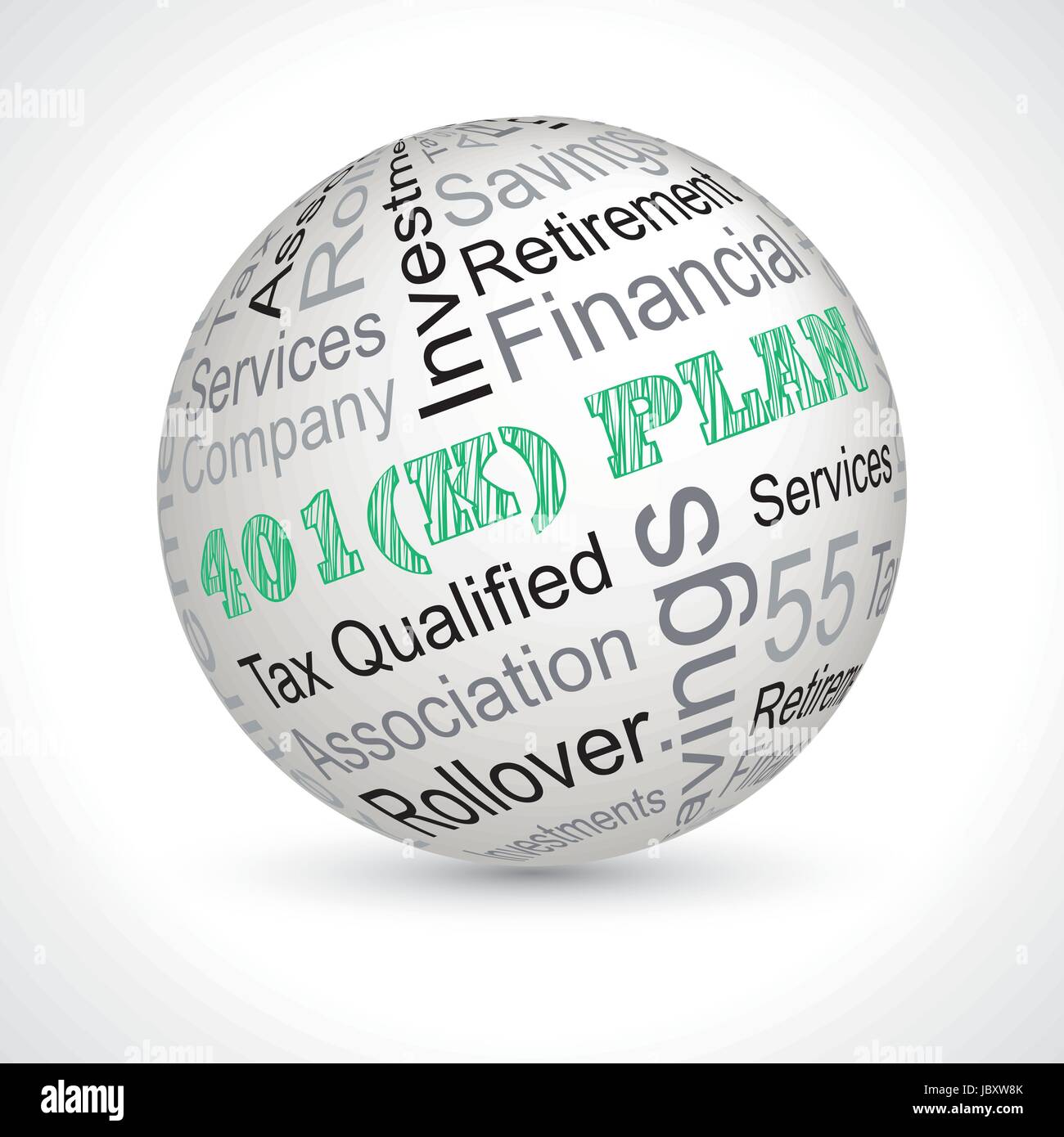 401 k plan vector theme sphere with keywords Stock Vector