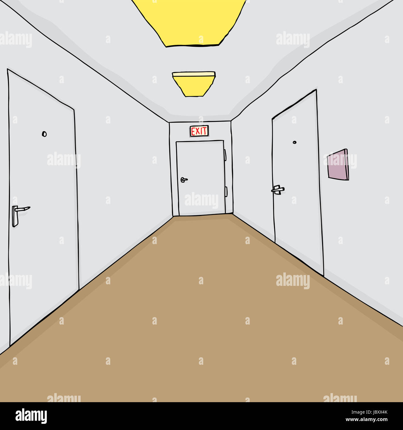 Hand drawn cartoon hallway with closed doors Stock Photo Alamy
