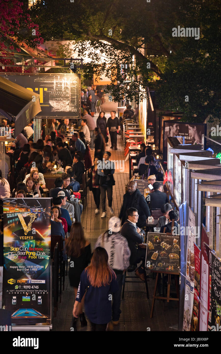 Vertical aerial view of people on Knutsford terrace in Hong Kong, China. Stock Photo