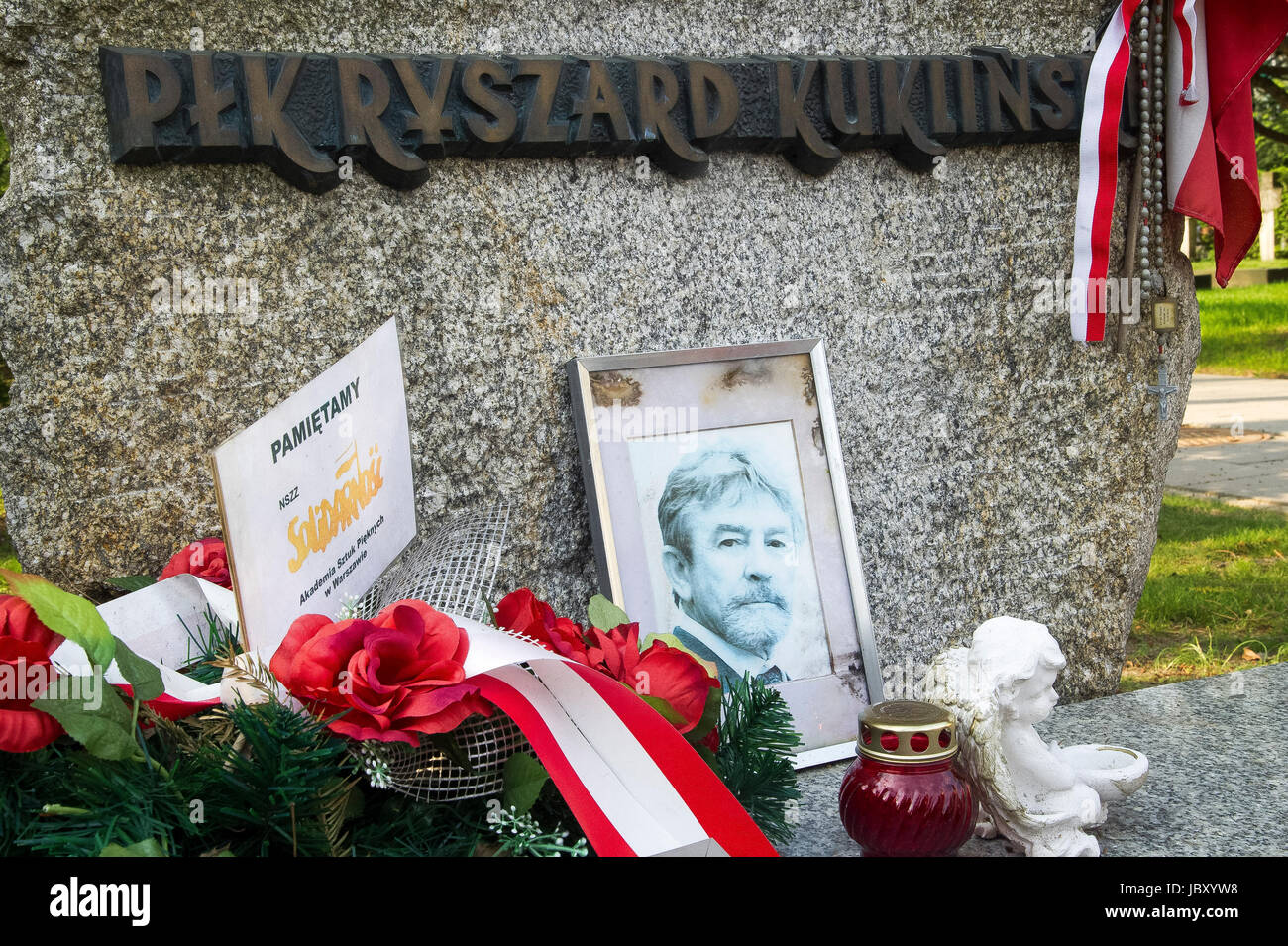 Grave of colonel Ryszard Kuklinski who as a Cold War spy code name Jack Strong passed top secret Warsaw Pact documents to the CIA between 1972 and 198 Stock Photo