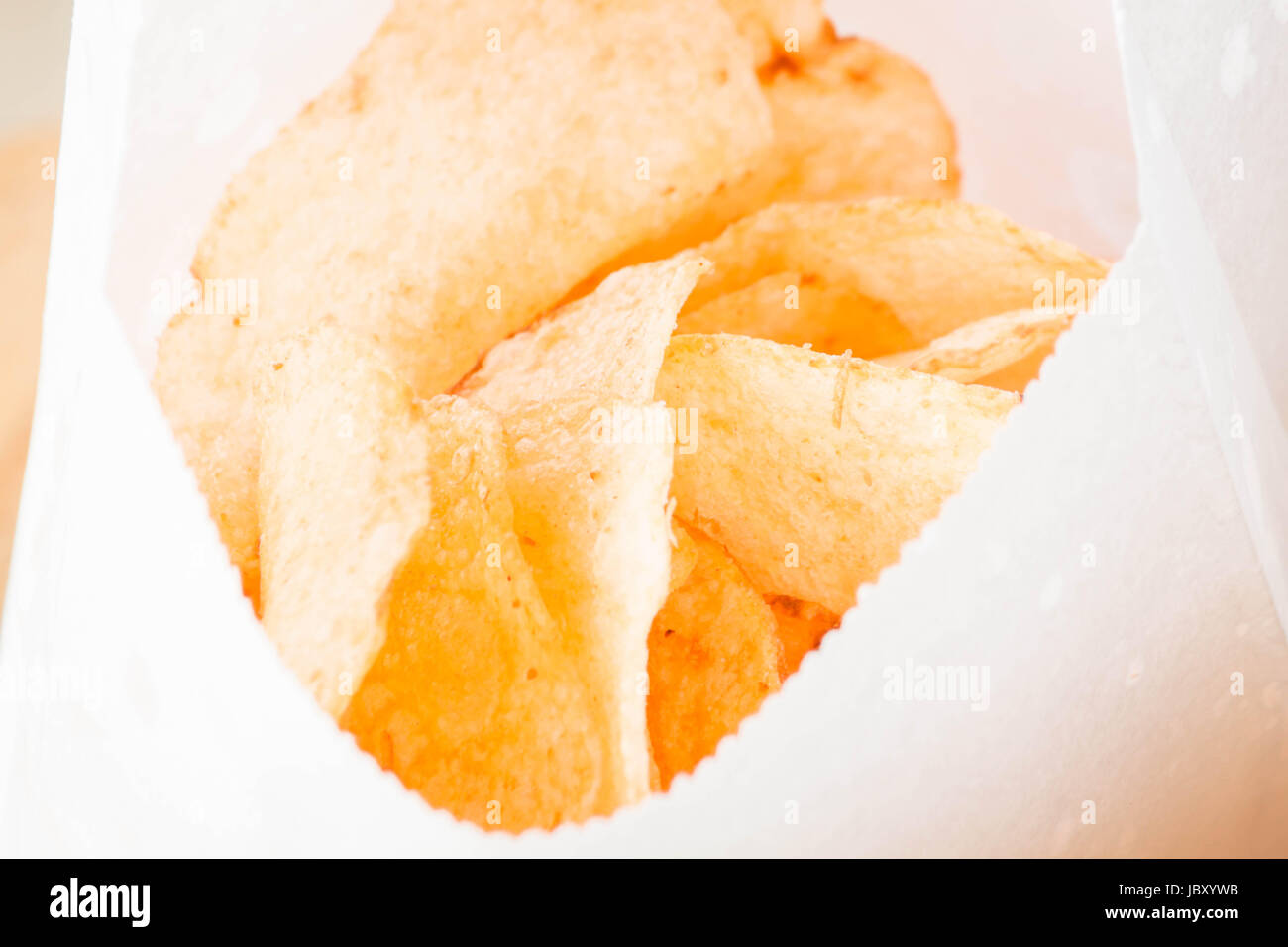 Close up opened bag of potato chips Stock Photo Alamy