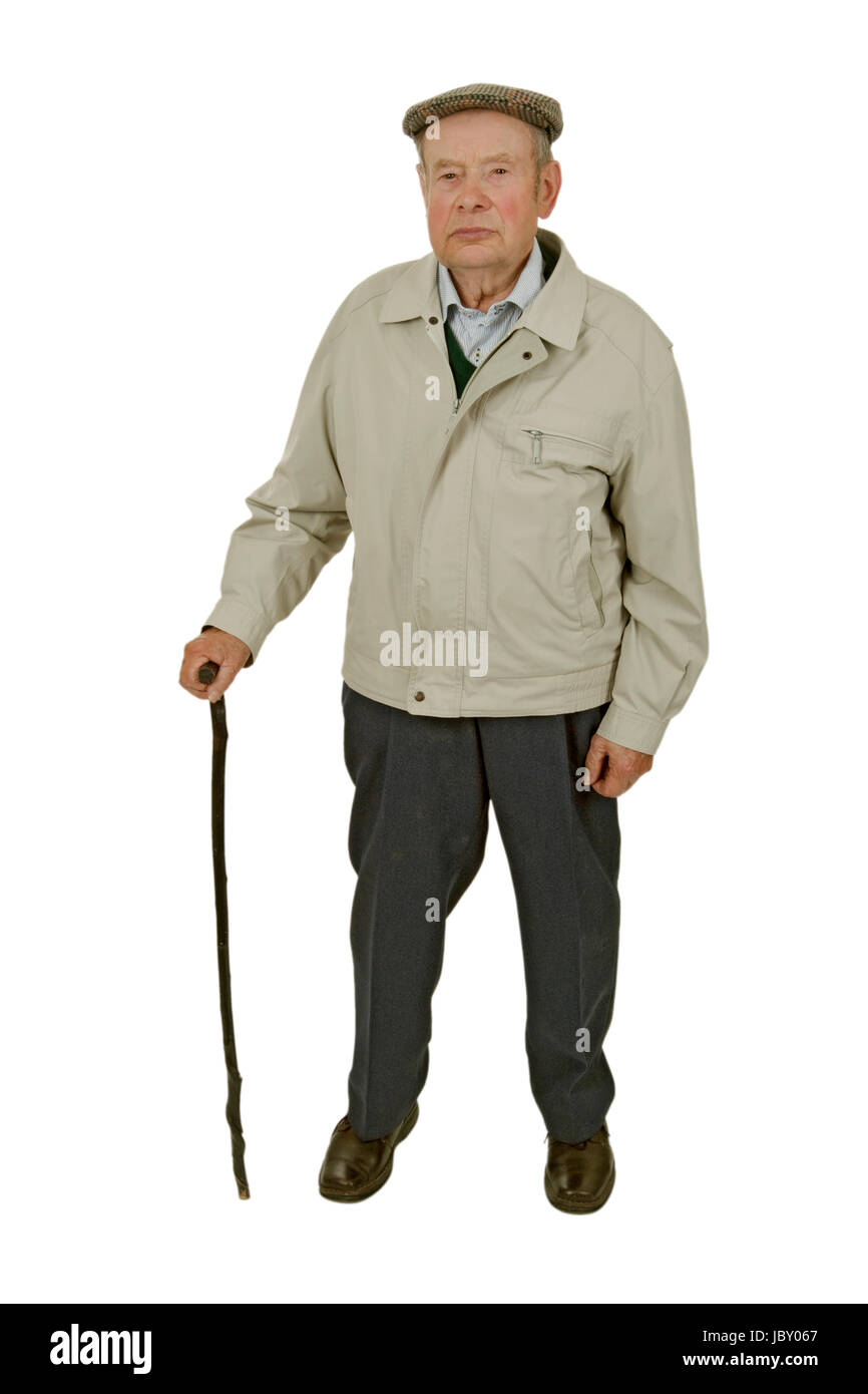 An elderly man walking stick isolated on white Stock Photo Alamy
