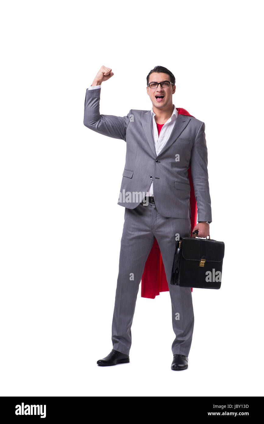 Superhero businessman isolated on white background Stock Photo - Alamy