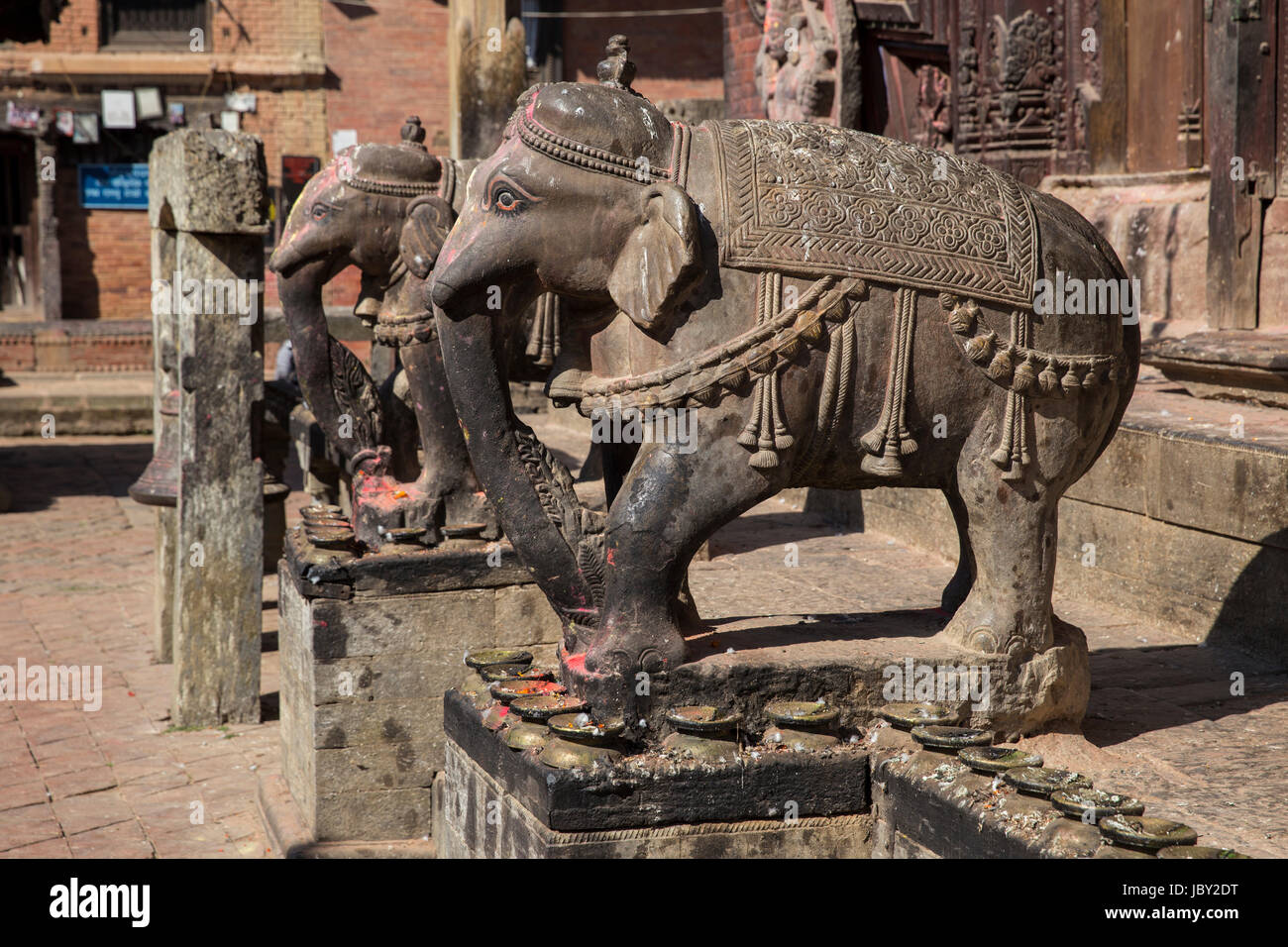 Statues of elephants in Changu Narayan the oldest temple in the