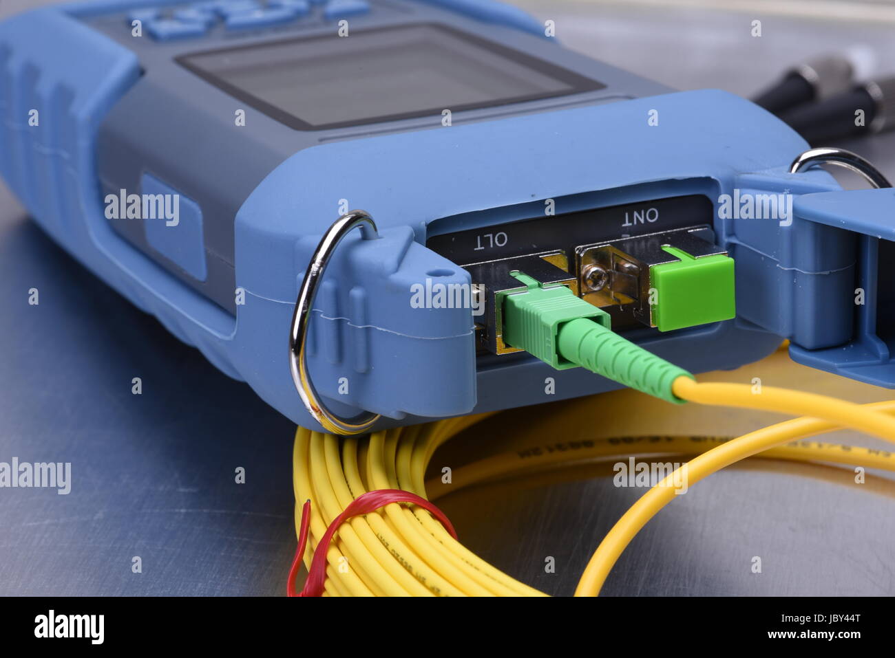 Fiber optic network cable testing Stock Photo