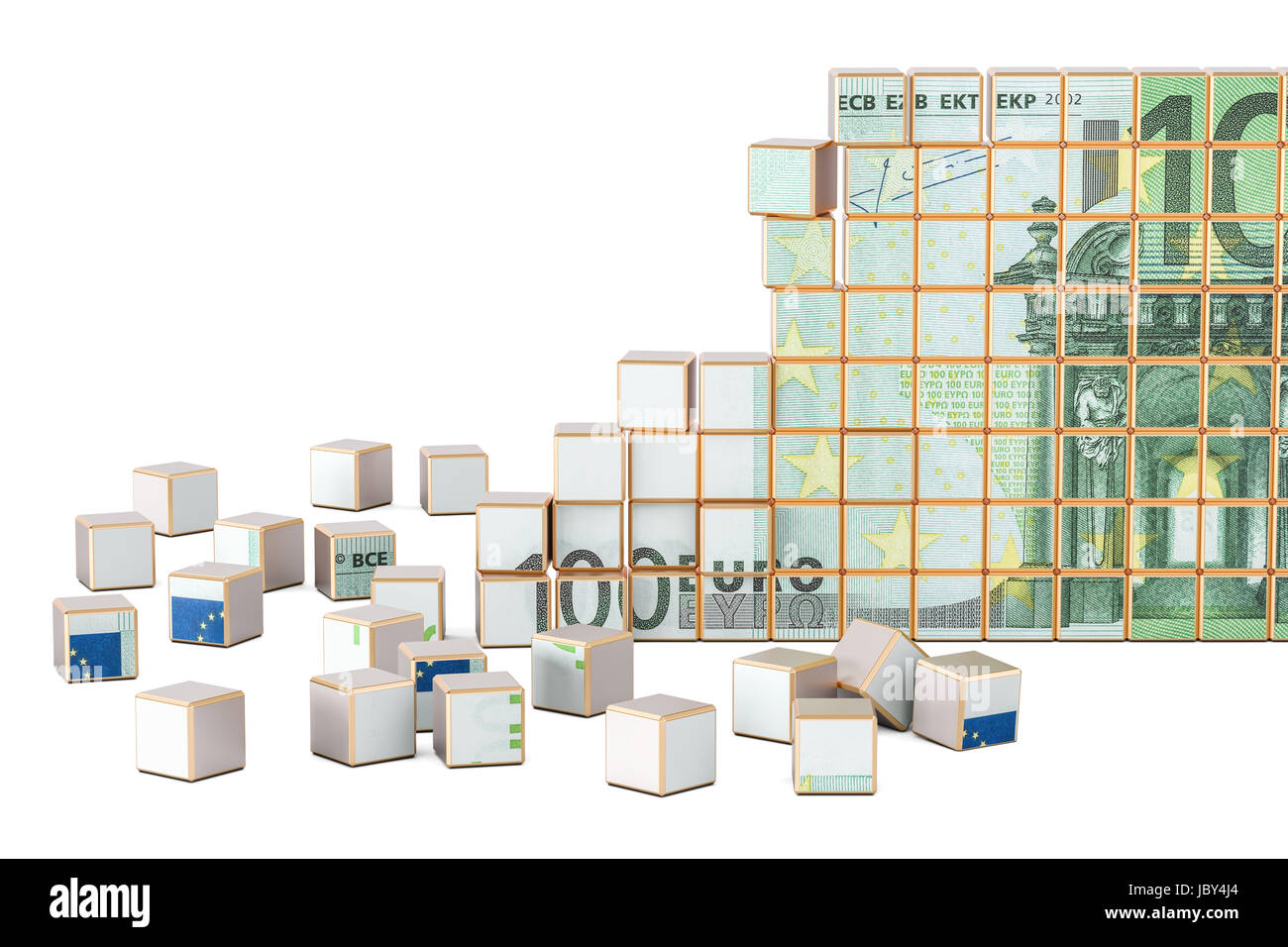 Euro banknote from many pieces, 3D rendering Stock Photo - Alamy