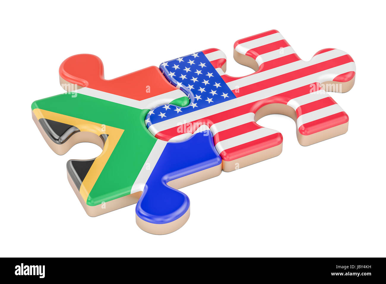 South Africa and USA puzzles from flags, 3D rendering isolated on white background Stock Photo