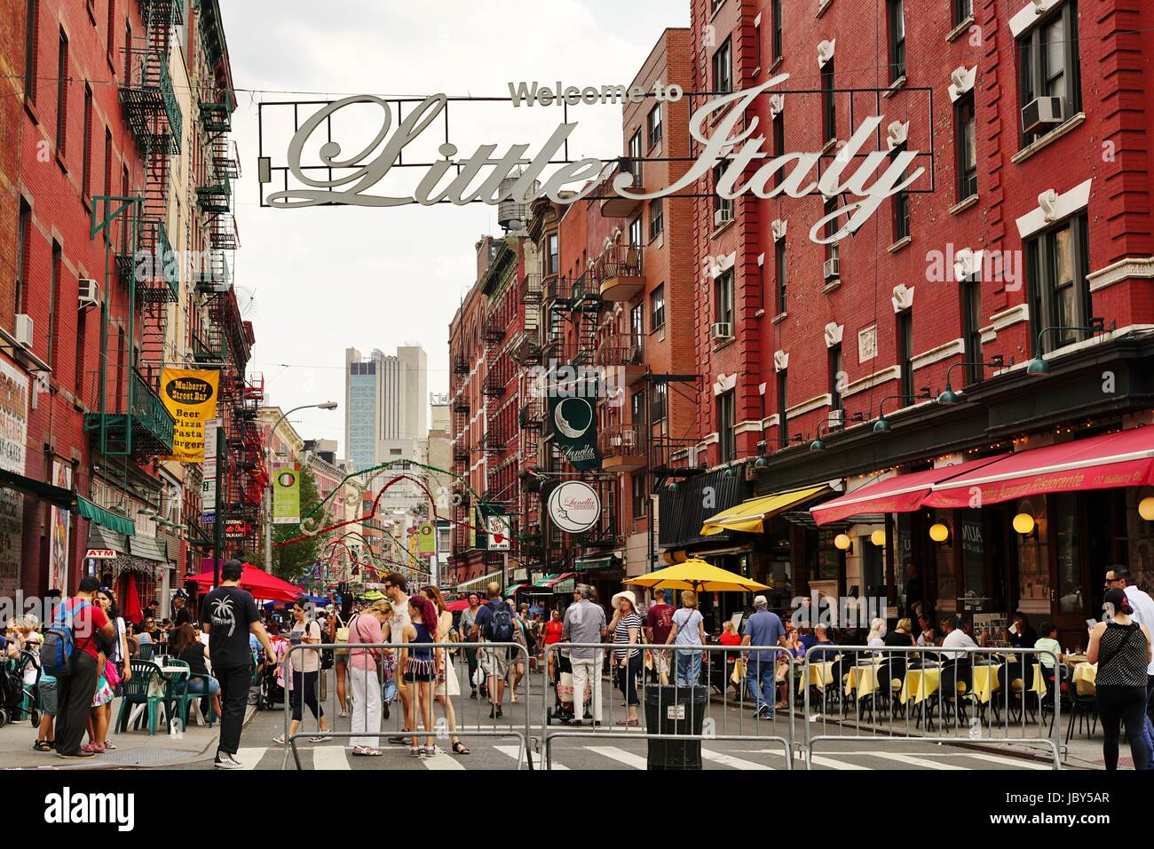 The Little Italy neighborhood in lower Manhattan near Mulberry Street Stock Photo