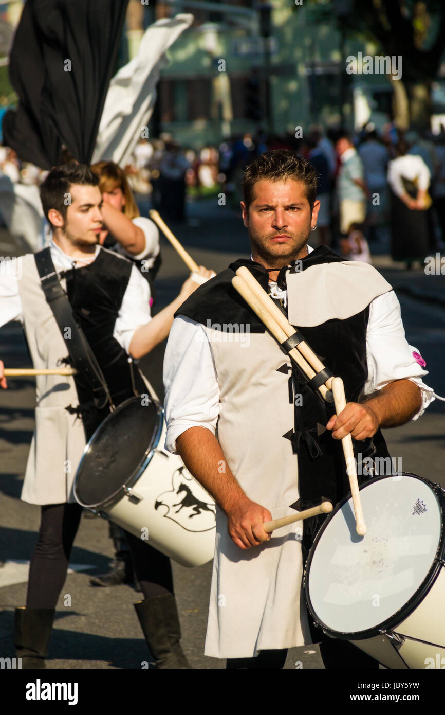 VILLACH, AUSTRIA - AUGUST 4: Musicians in traditional clothes at the procession of 'Villacher Kirchtag', the largest traditional folk festival in Austria, August 4, 2012 in Villach, Austria. Stock Photo