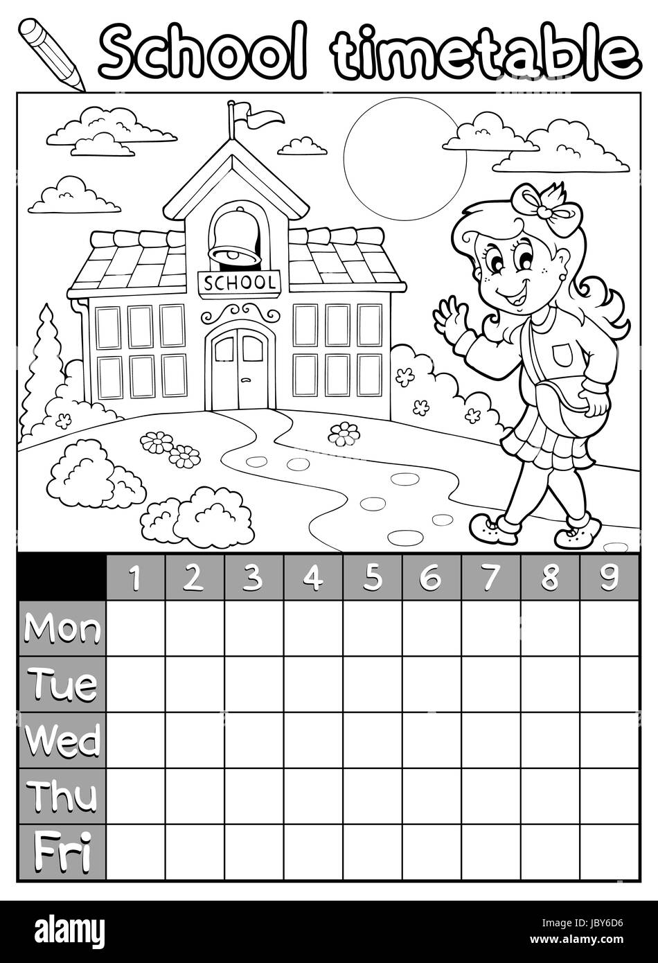 Coloring book school timetable 6 - picture illustration Stock Photo - Alamy