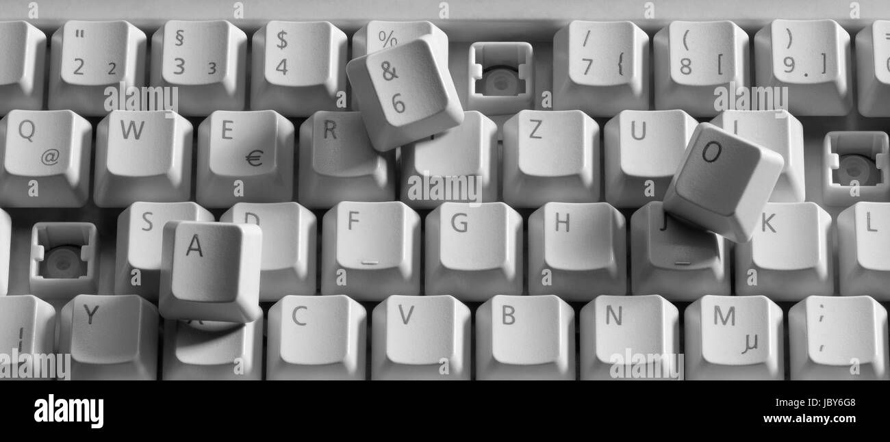 detail shot of a broken computer keyboard Stock Photo