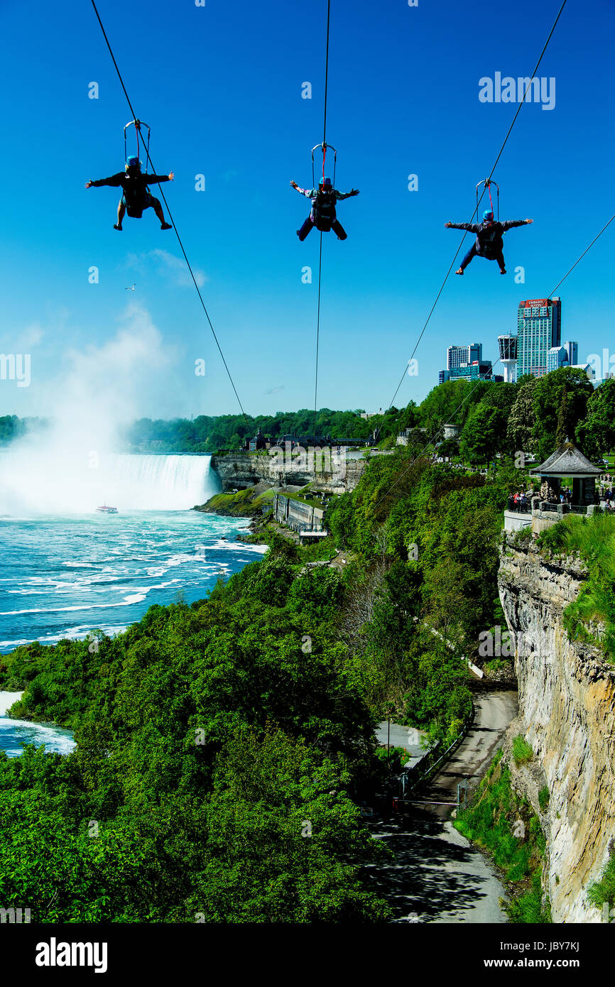 Zip lining Niagara Falls Ontario Canada Stock Photo