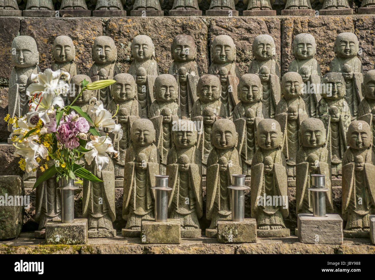 Jizo stone statues at the Hasedera temple, called Hasekannon