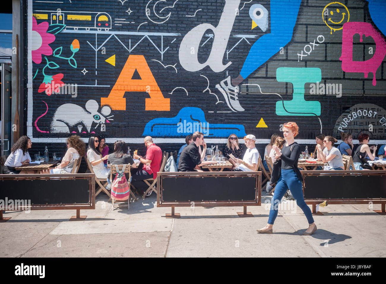 Al fresco brunch in Bushwick, Brooklyn in New York during the annual