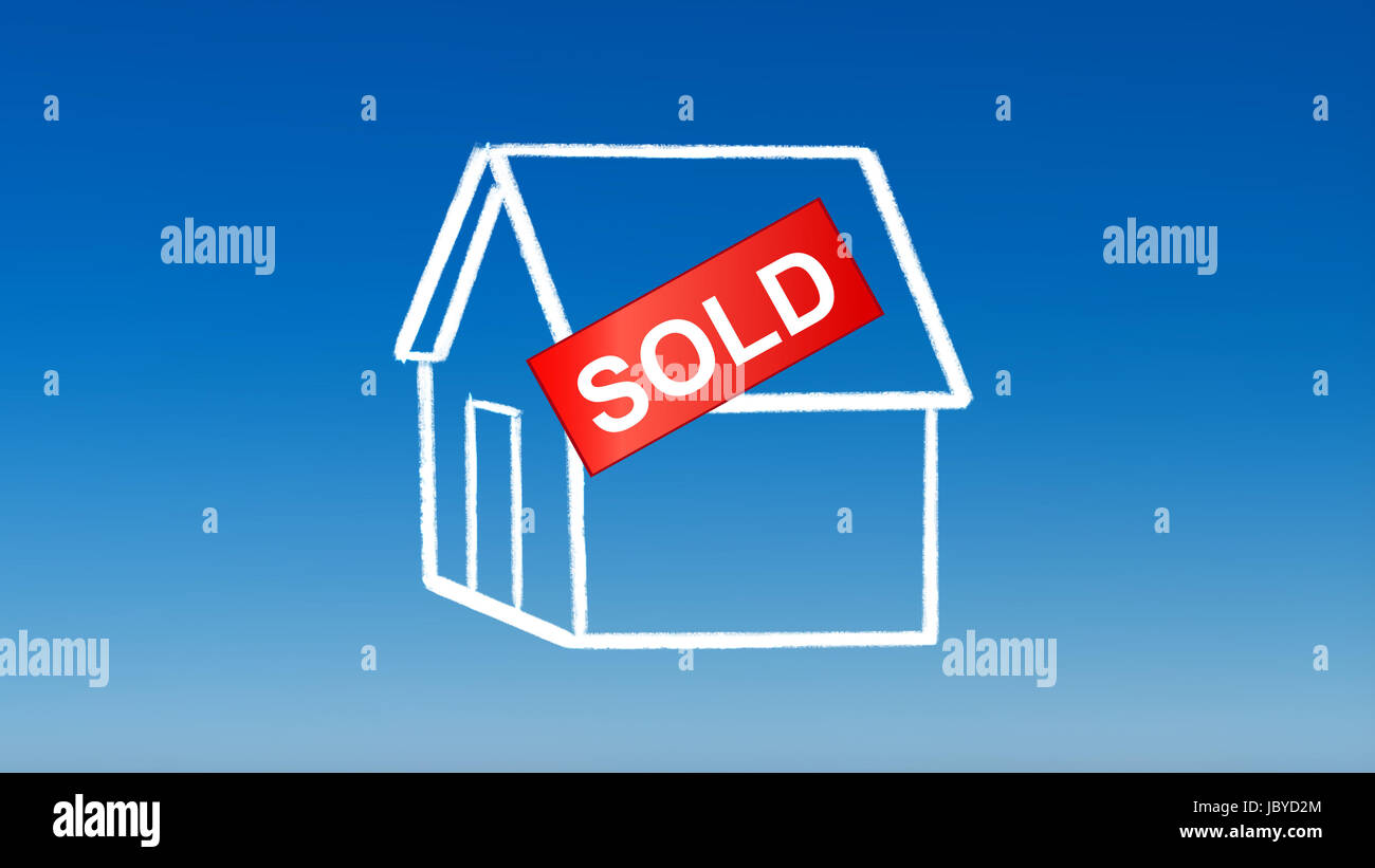 the drawing of house sold for investment concept with blue sky background Stock Photo