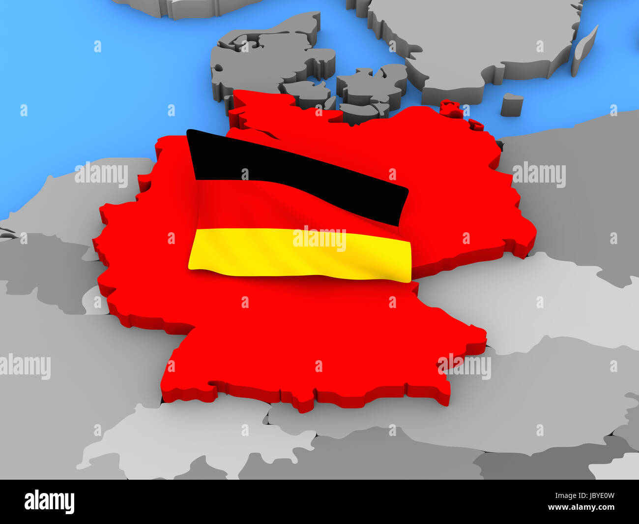 Germany standing out of the map in red with the German flag Stock Photo ...