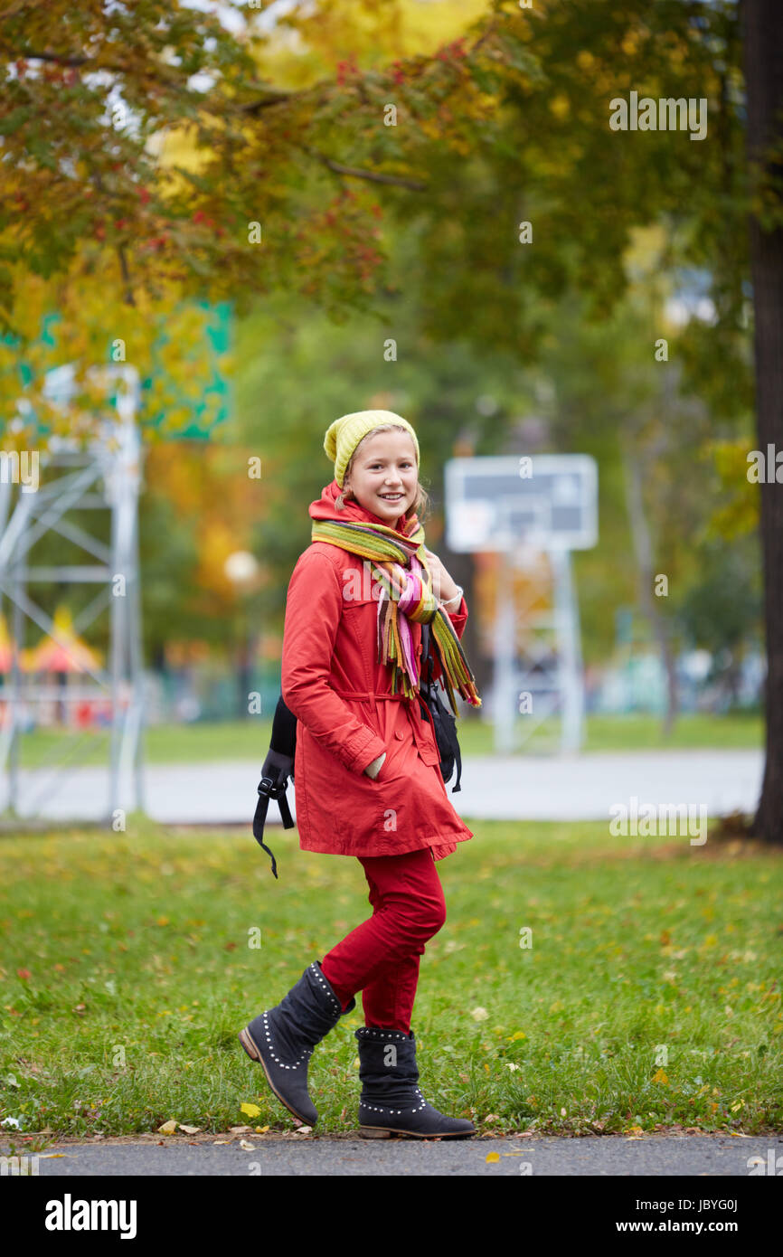 Portrait of happy schoolgirl going to school Stock Photo - Alamy