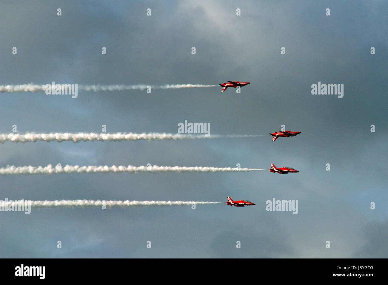 Red arrows formation flying Stock Photo