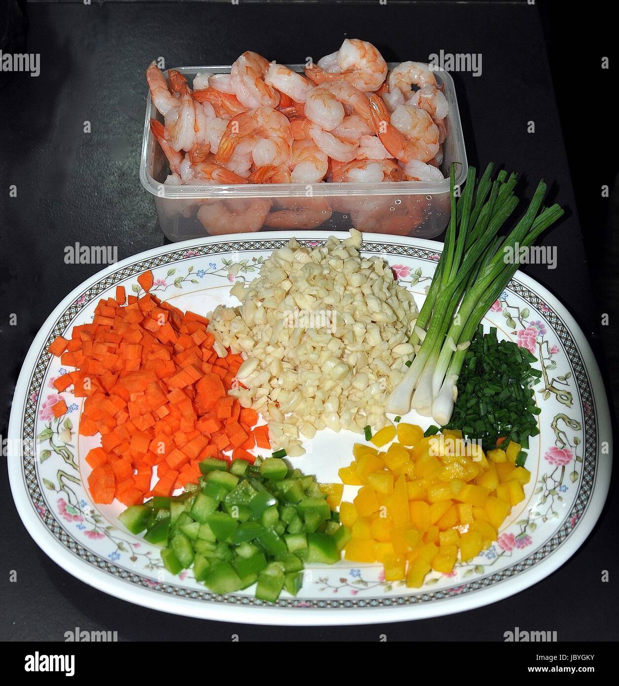 shrimps with rice Stock Photo