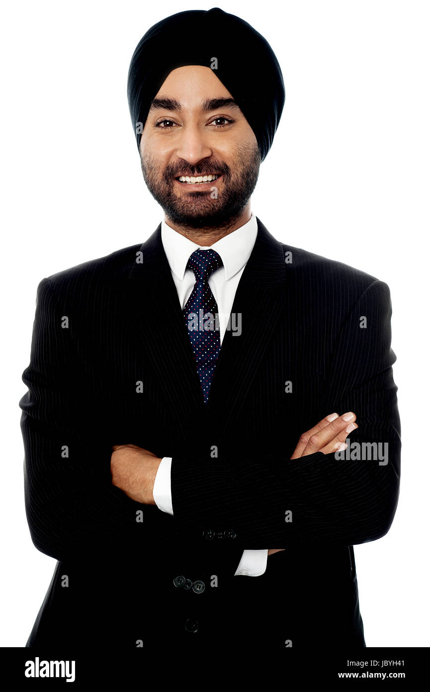 Happy young indian businessman, crossed arms Stock Photo Alamy