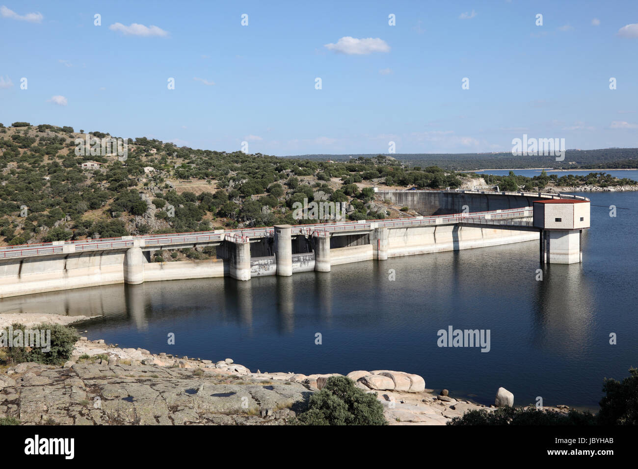 Dam at river Adaja near Avila, province Castilla y Leon, Spain Stock Photo