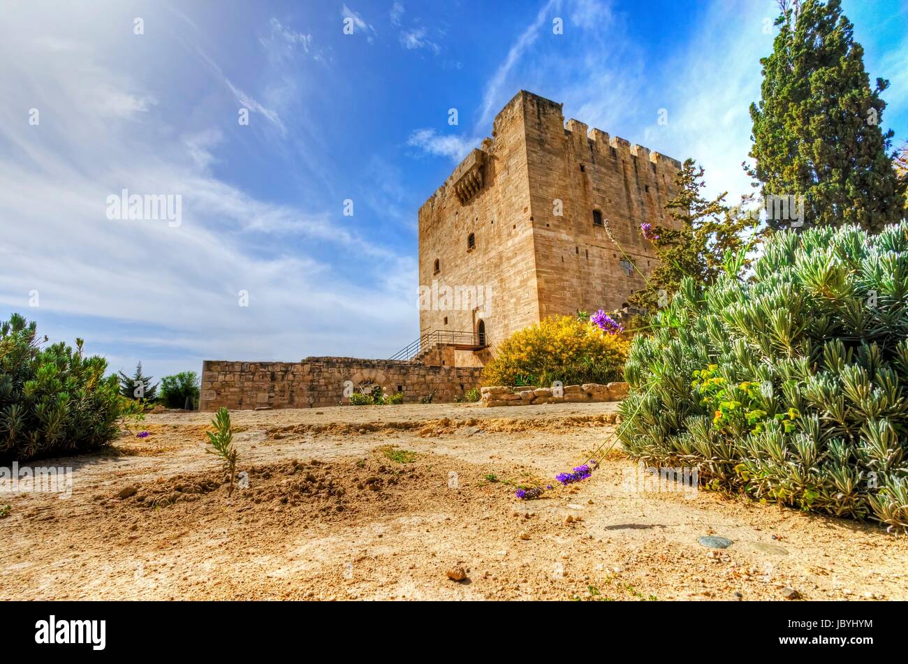 The medieval castle of Kolossi. It is situated in the south of Cyprus, in Limassol. The castle dates back to the crusades and it constitutes a landmark of the area. Stock Photo