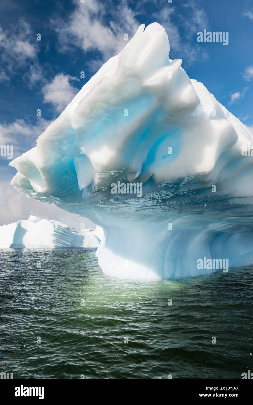 Azure shimmering beautiful iceberg in Antarctica with green reflection ...