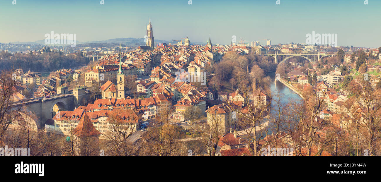 vintage panoramic view of the old town of Bern, Switzerland Stock Photo
