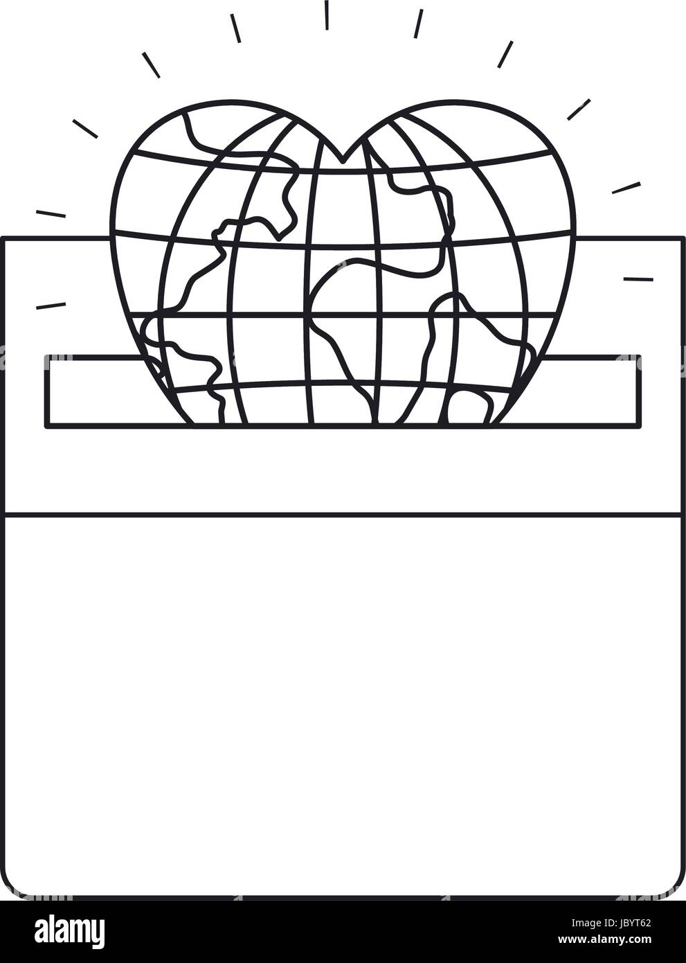 silhouette front view flat globe earth world in heart shape depositing ...