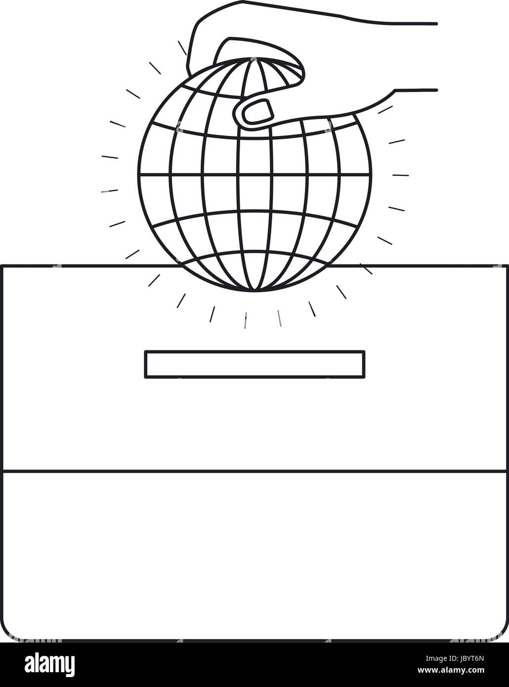 silhouette front view hand with flat globe earth world chart depositing ...