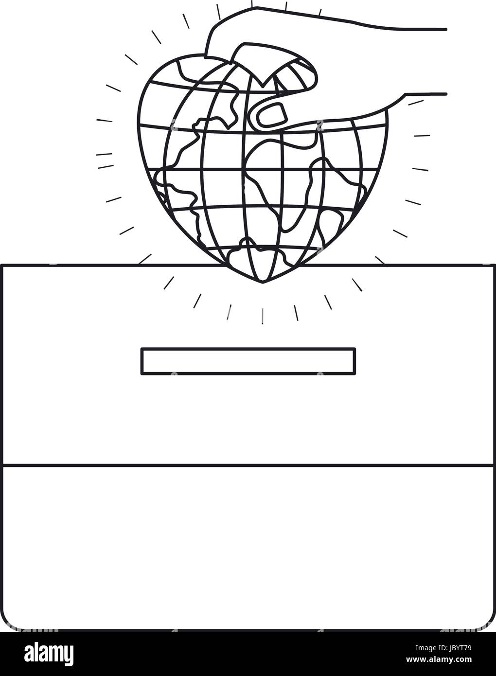 silhouette front view hand with flat globe earth world in heart shape ...