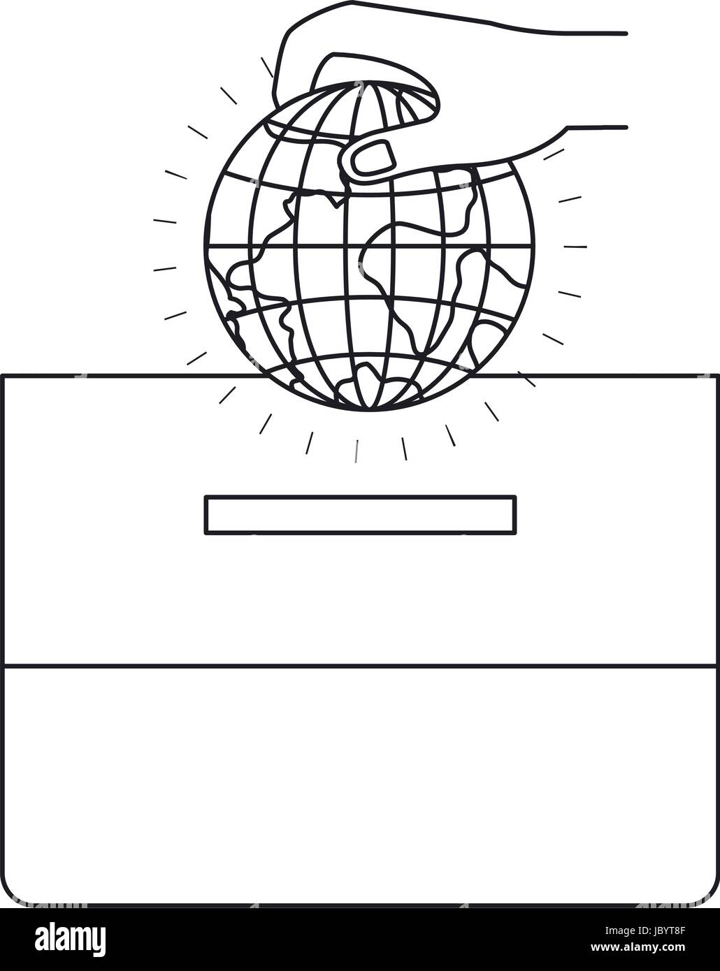 silhouette front view hand with flat globe earth world depositing in a ...