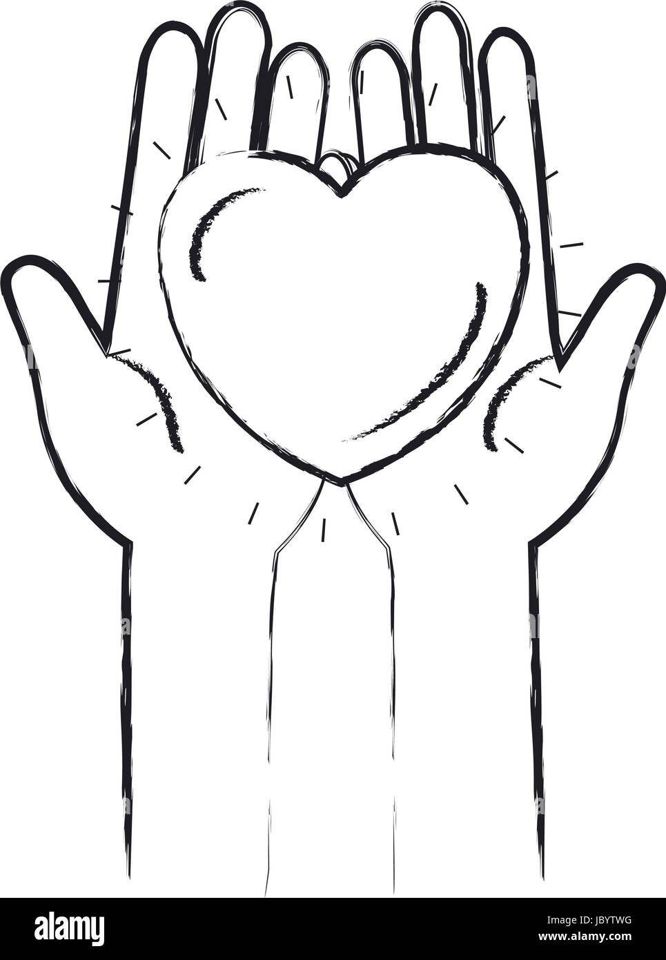 blurred silhouette front view of hands holding in palms a heart charity ...