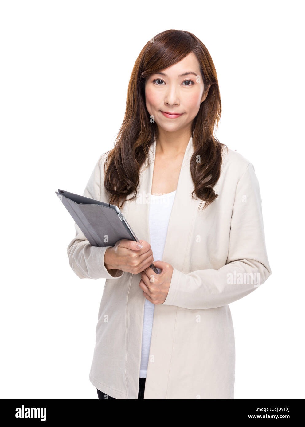 Asian woman hold with digital tablet Stock Photo - Alamy