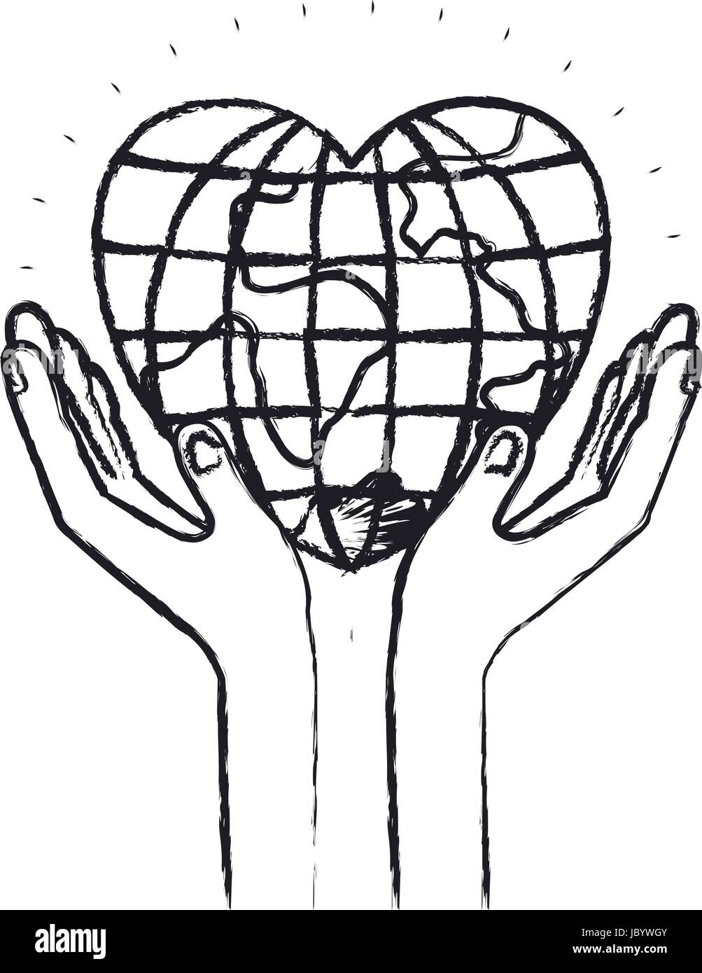 Blurred Silhouette Hands With Floating Earth Globe World In Heart Shape Stock Vector Image Art Alamy