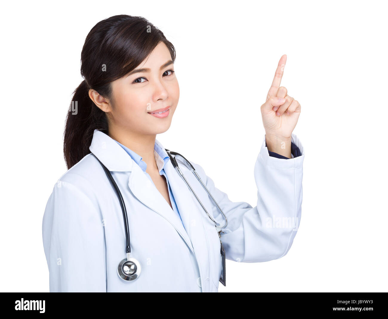 Asian doctor woman with finger point up Stock Photo - Alamy