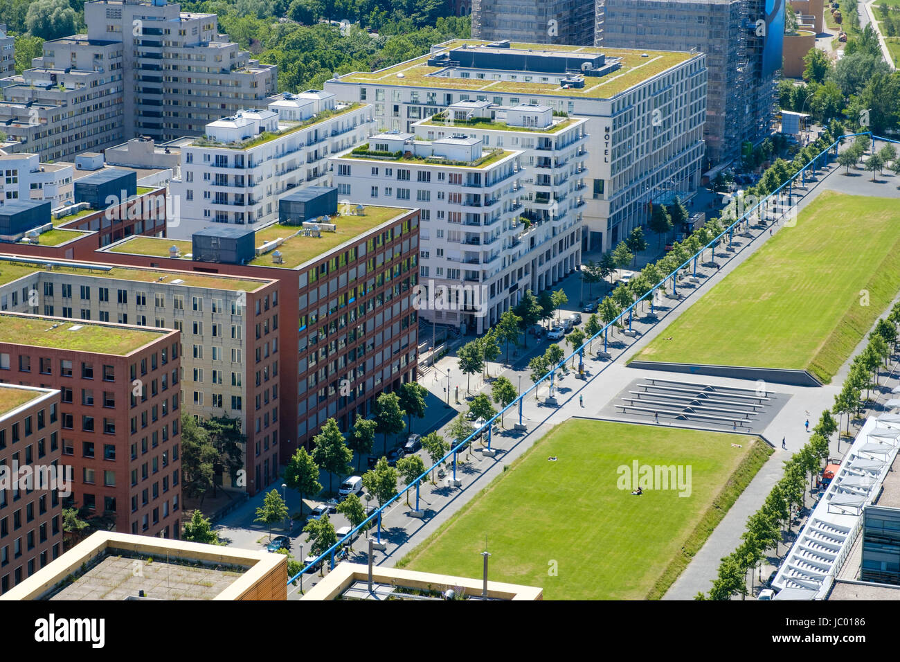 modern building complex and public park  - city aerial Stock Photo