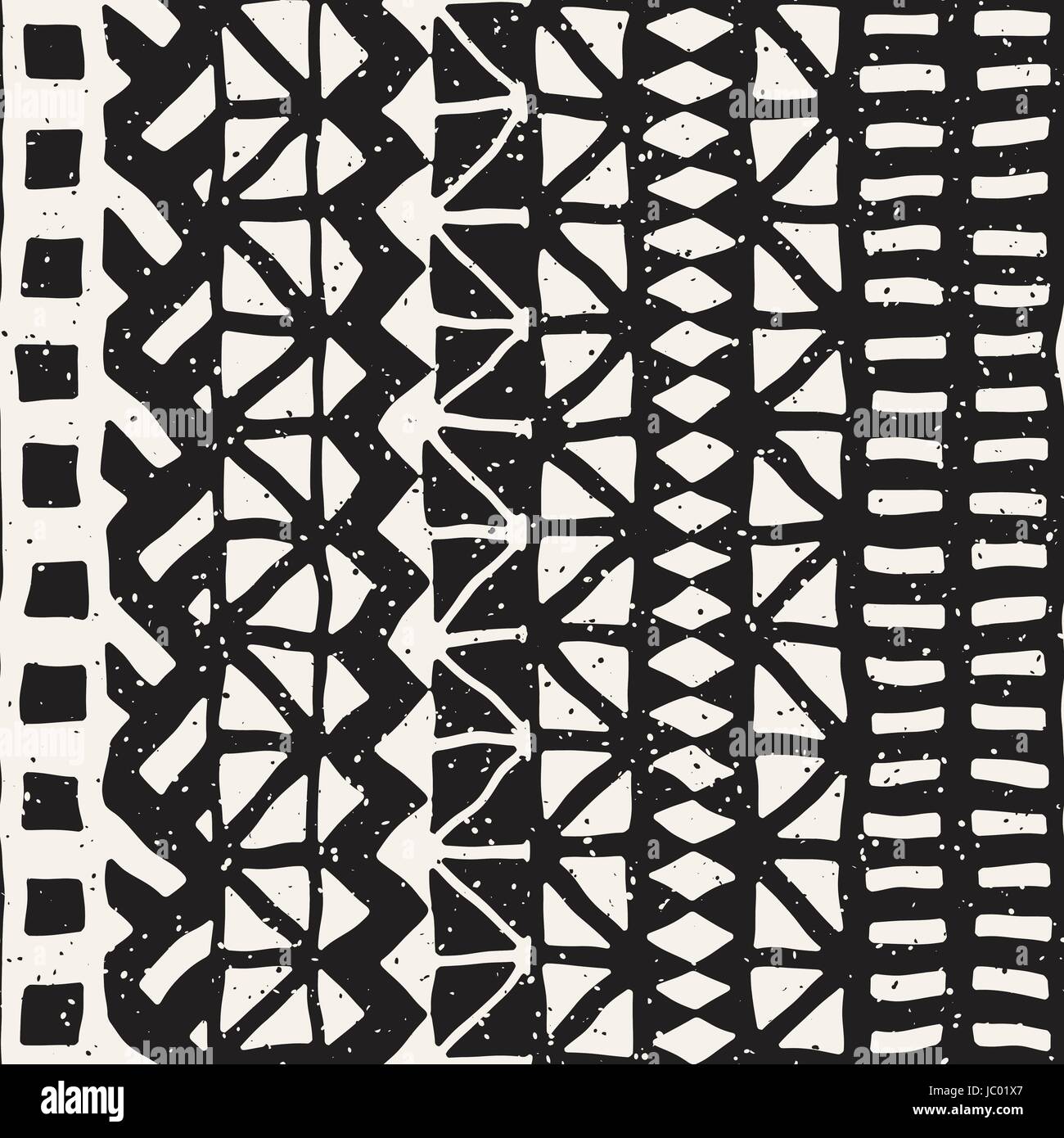 Black and white tribal vector seamless pattern with doodle elements ...