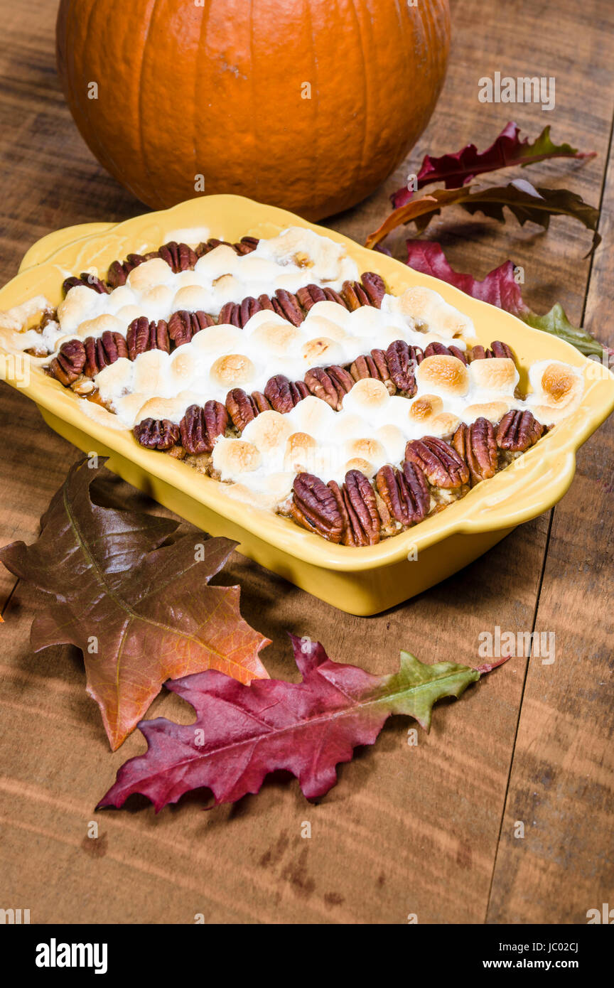 Sweet potato casserole with pecans and marshmallow topping Stock Photo Alamy