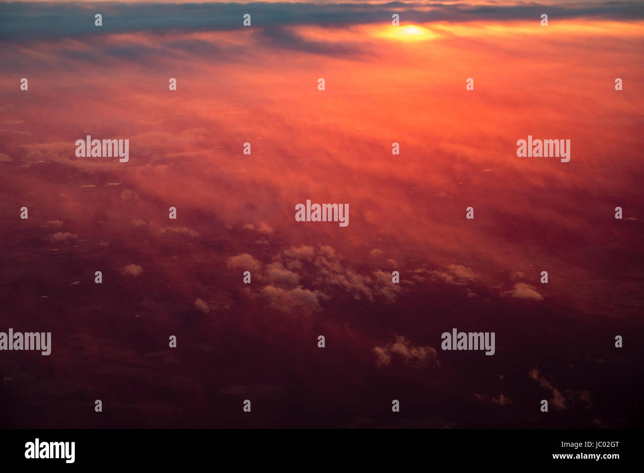 Aerial view of clouds and colorful sunrise for use as background or texture Stock Photo