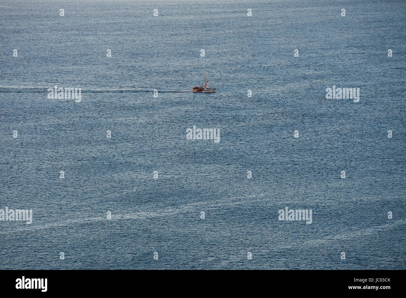 Crab fishing boat on open water (ocean water) - San Francisco, California USA Stock Photo