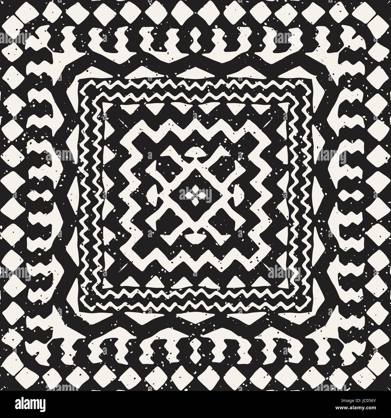 Black and white tribal vector seamless pattern with doodle elements ...